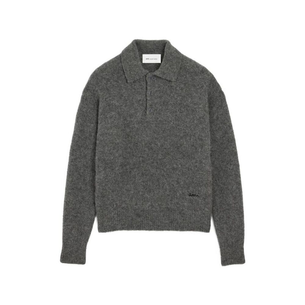 Ami Paris Grey Polo Shirts Men